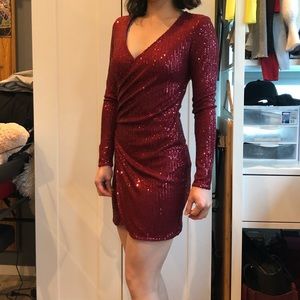 Brand New Deep Red Fitted Sparkly Party Dress - S